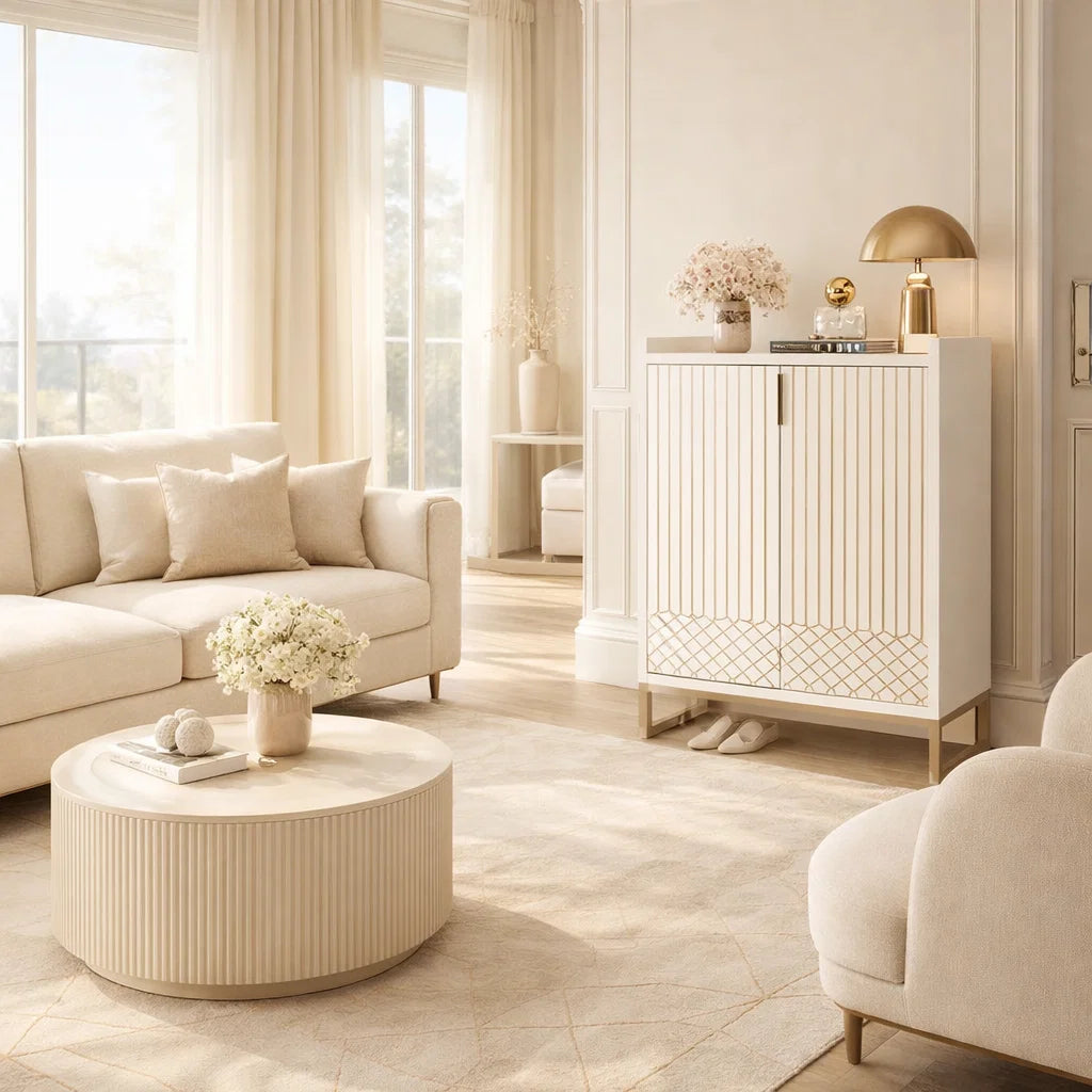 Schuhschrank Weiß & Gold