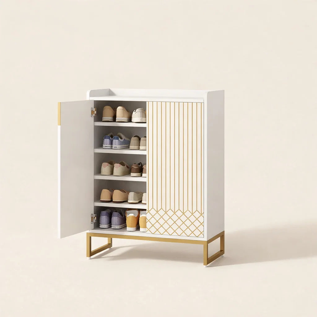 Schuhschrank Weiß & Gold