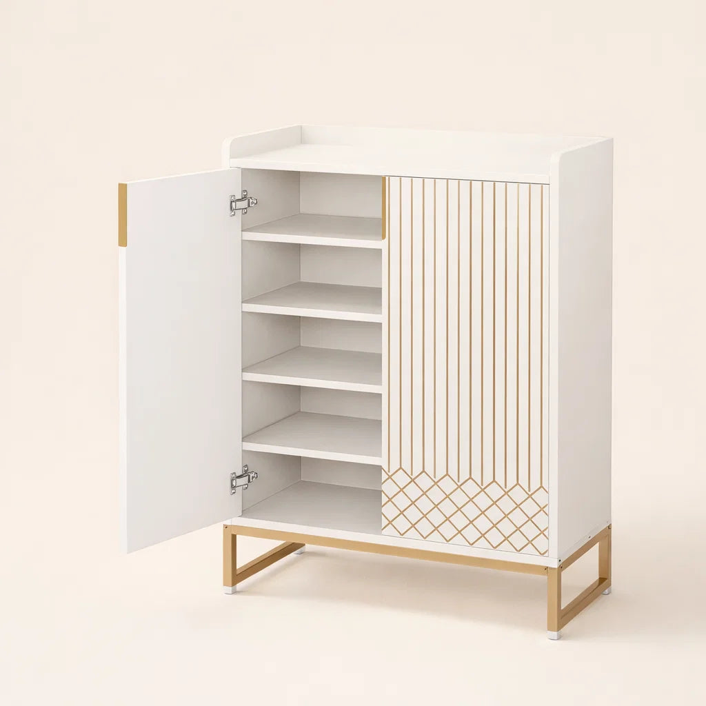 Schuhschrank Weiß & Gold